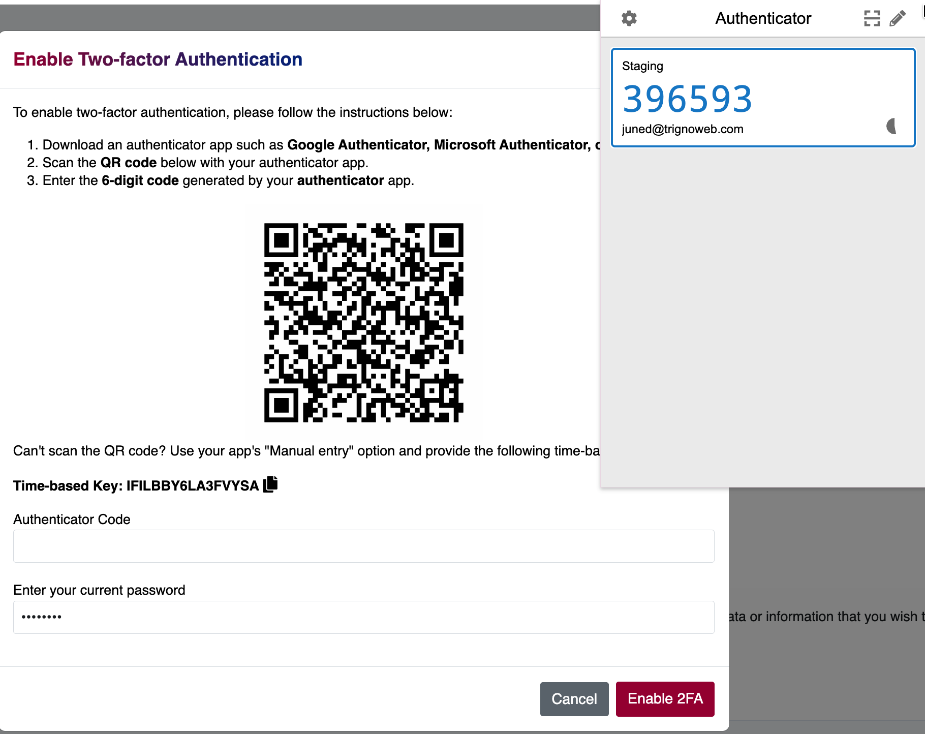 Two-Factor Authentication Authenticator App verification screen