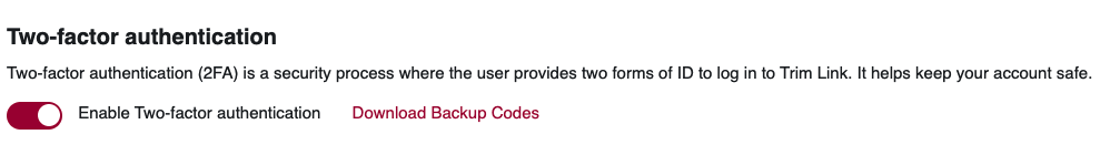 2FA Backup Code Download