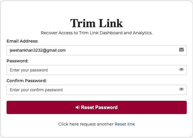 Reset Password Screen