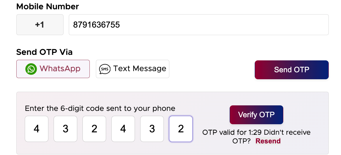 OTP Verification step requiring a 6-digit security code