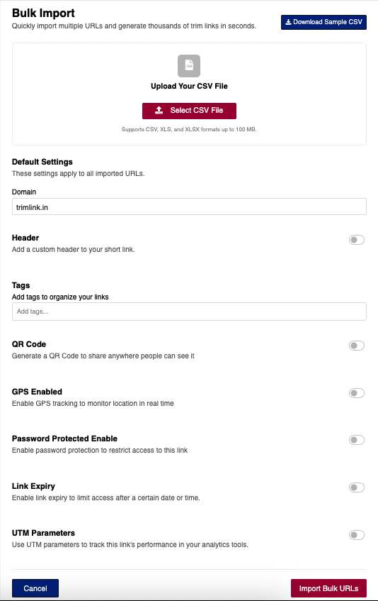 Bulk Import Form Preview
